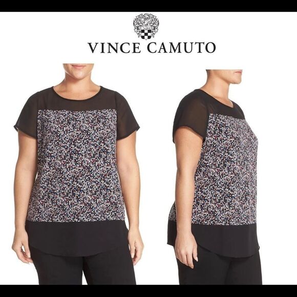 Vince Camuto 'Mosaic Flutter' Mixed Media Top Sz1X - Picture 1 of 11